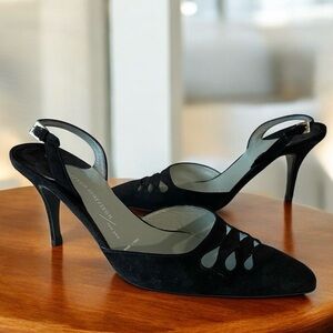 Sigerson Morrison Black Suede Slingback Pumps